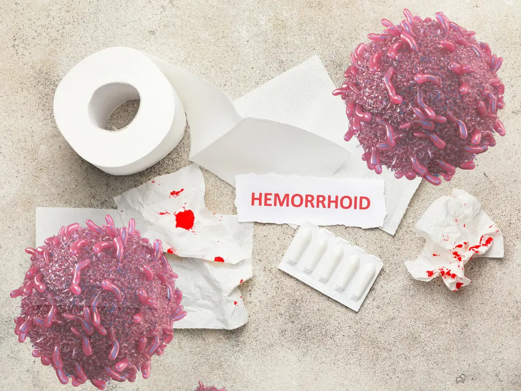 Bloody toilet paper from hemorrhoids and cancer cells